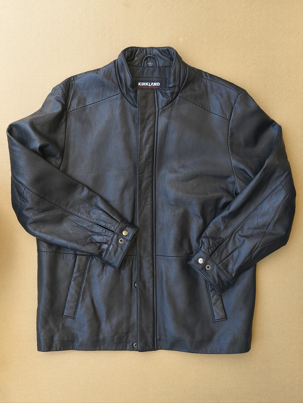 Kirkland Signature Black Leather Bomber Jacket
